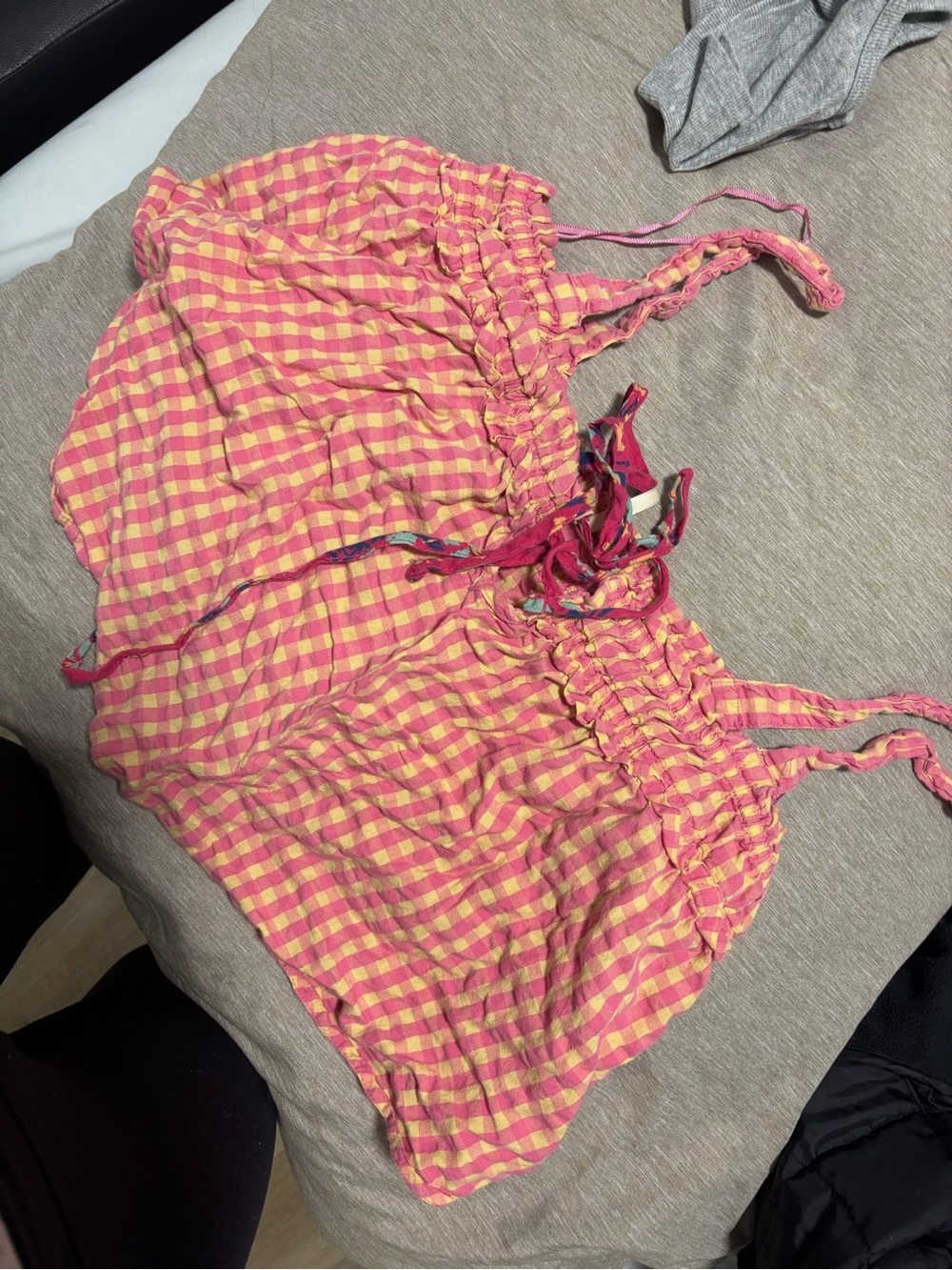 Free People Pink and Yellow Gingham Crop Top